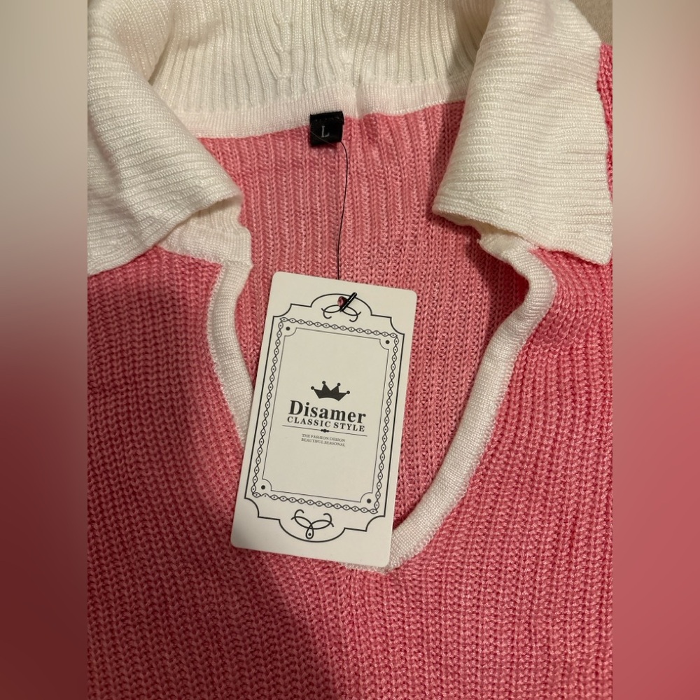 Disamer Pink & White Knit Sleeveless Top (Size L) - Picture 2 of 3